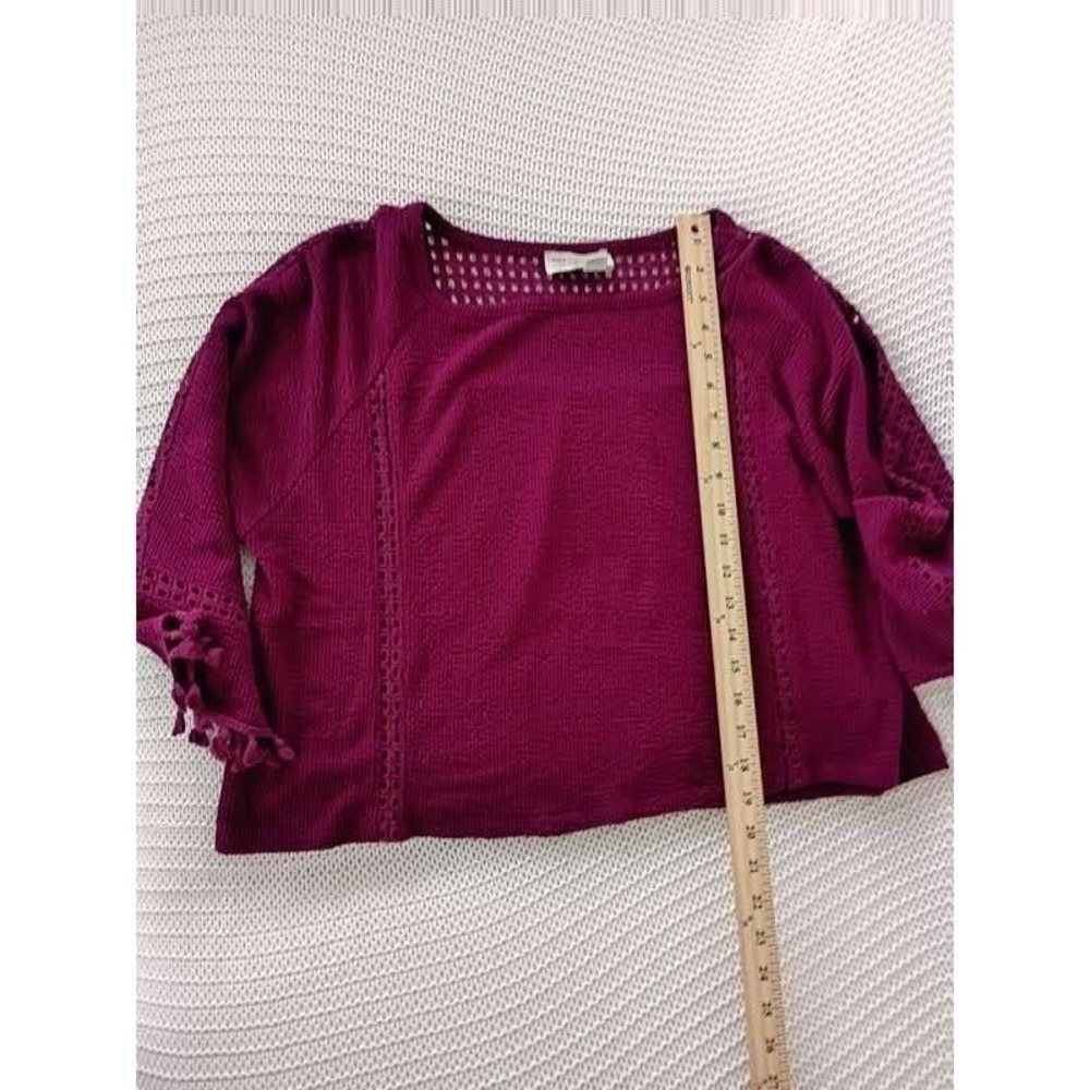 Anthropologie Saturday Sunday Magenta 100% Cotton Crochet Tassel Boho Blouse S - Picture 7 of 11